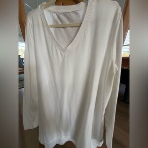 White V-Neck Long Sleeve Shirt